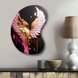 Pink,Gold And Black Angel Wings I - Asymmetric Metal Wall Art