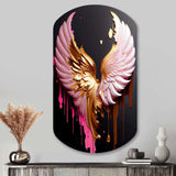 Pink,Gold And Black Angel Wings I - Asymmetric Metal Wall Art