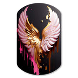 Pink,Gold And Black Angel Wings I - Asymmetric Metal Wall Art