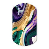 Purple, Green And Gold Bold Strokes I - Asymmetric Metal Wall Art