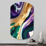 Purple, Green And Gold Bold Strokes I - Asymmetric Metal Wall Art