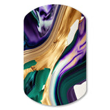 Purple, Green And Gold Bold Strokes I - Asymmetric Metal Wall Art