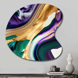 Purple, Green And Gold Bold Strokes I - Asymmetric Metal Wall Art