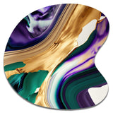 Purple, Green And Gold Bold Strokes I - Asymmetric Metal Wall Art