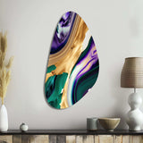 Purple, Green And Gold Bold Strokes I - Asymmetric Metal Wall Art