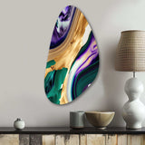 Purple, Green And Gold Bold Strokes I - Asymmetric Metal Wall Art