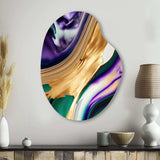 Purple, Green And Gold Bold Strokes I - Asymmetric Metal Wall Art