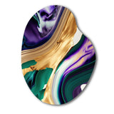 Purple, Green And Gold Bold Strokes I - Asymmetric Metal Wall Art