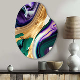 Purple, Green And Gold Bold Strokes I - Asymmetric Metal Wall Art