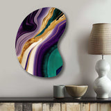 Purple, Green And Gold Bold Strokes II - Asymmetric Metal Wall Art