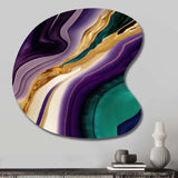 Purple, Green And Gold Bold Strokes II - Asymmetric Metal Wall Art