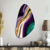 Purple, Green And Gold Bold Strokes II - Asymmetric Metal Wall Art