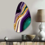 Purple, Green And Gold Bold Strokes II - Asymmetric Metal Wall Art