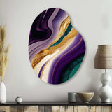 Purple, Green And Gold Bold Strokes II - Asymmetric Metal Wall Art