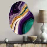 Purple, Green And Gold Bold Strokes II - Asymmetric Metal Wall Art