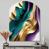 Purple, Green And Gold Bold Strokes III - Asymmetric Metal Wall Art