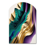 Purple, Green And Gold Bold Strokes III - Asymmetric Metal Wall Art