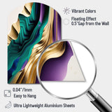 Purple, Green And Gold Bold Strokes III - Asymmetric Metal Wall Art