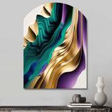 Purple, Green And Gold Bold Strokes III - Asymmetric Metal Wall Art