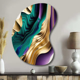 Purple, Green And Gold Bold Strokes III - Asymmetric Metal Wall Art