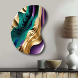 Purple, Green And Gold Bold Strokes III - Asymmetric Metal Wall Art