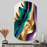 Purple, Green And Gold Bold Strokes III - Asymmetric Metal Wall Art