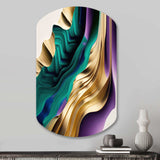 Purple, Green And Gold Bold Strokes III - Asymmetric Metal Wall Art