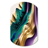 Purple, Green And Gold Bold Strokes III - Asymmetric Metal Wall Art