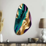 Purple, Green And Gold Bold Strokes III - Asymmetric Metal Wall Art