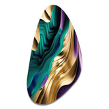 Purple, Green And Gold Bold Strokes III - Asymmetric Metal Wall Art