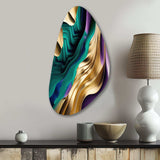 Purple, Green And Gold Bold Strokes III - Asymmetric Metal Wall Art