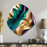 Purple, Green And Gold Bold Strokes III - Asymmetric Metal Wall Art