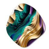 Purple, Green And Gold Bold Strokes III - Asymmetric Metal Wall Art