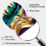 Purple, Green And Gold Bold Strokes III - Asymmetric Metal Wall Art