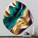 Purple, Green And Gold Bold Strokes III - Asymmetric Metal Wall Art