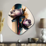 Red Peony Flower On Abstract Paint III - Asymmetric Metal Wall Art