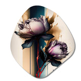 Red Peony Flower On Abstract Paint III - Asymmetric Metal Wall Art