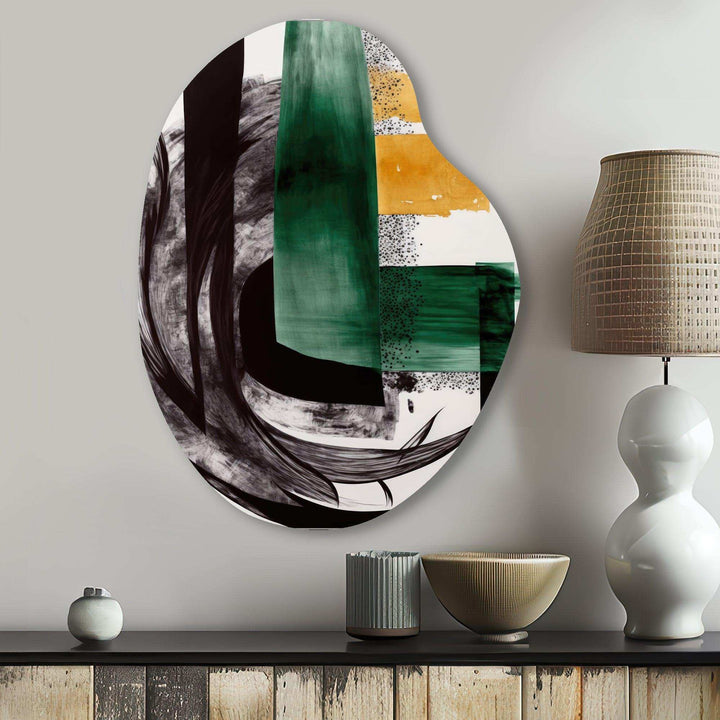 Modern Green Art Deco VI - Asymmetric Metal Wall Art