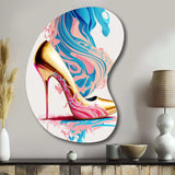 Pink And Blue Art Deco High Heel Shoes III - Asymmetric Metal Wall Art