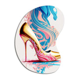 Pink And Blue Art Deco High Heel Shoes III - Asymmetric Metal Wall Art