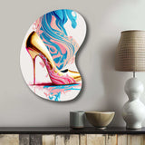 Pink And Blue Art Deco High Heel Shoes III - Asymmetric Metal Wall Art