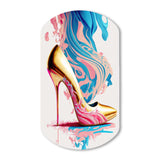 Pink And Blue Art Deco High Heel Shoes III - Asymmetric Metal Wall Art