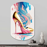 Pink And Blue Art Deco High Heel Shoes III - Asymmetric Metal Wall Art