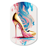 Pink And Blue Art Deco High Heel Shoes III - Asymmetric Metal Wall Art