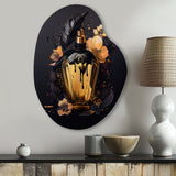 Chic Black And Gold Perfume Bottle IX - Asymmetric Metal Wall Art