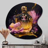 Chic Perfume Bottle With Pink Roses I - Asymmetric Metal Wall Art