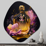 Chic Perfume Bottle With Pink Roses I - Asymmetric Metal Wall Art