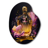 Chic Perfume Bottle With Pink Roses I - Asymmetric Metal Wall Art