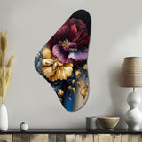 Burgundy And Blue Floral Bunch I - Asymmetric Metal Wall Art