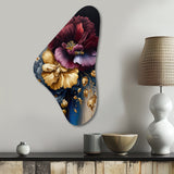 Burgundy And Blue Floral Bunch I - Asymmetric Metal Wall Art